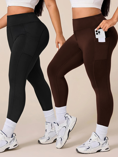 Velisys Velisys Combo quần legging yoga thể thao nữ size lớn, tập gym ngoài trời, nâng mông nhẹ M-Line, họa tiết chấm bi, có túi hai bên