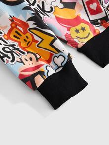 Paul Frank X ROMWE Fashion Street Graffiti Print Loose Open Front Sweatshirt - Multicolor - View 10
