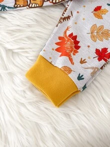 Bộ đồ ngủ bé trai ôm vừa vặn, họa tiết động vật hoạt hình, áo chui đầu dệt kim mềm cổ tròn tay dài và quần dài lưng thun, set 2 món - Xám - Xem 3
