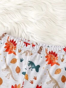 Bộ đồ ngủ bé trai ôm vừa vặn, họa tiết động vật hoạt hình, áo chui đầu dệt kim mềm cổ tròn tay dài và quần dài lưng thun, set 2 món - Xám - Xem 4