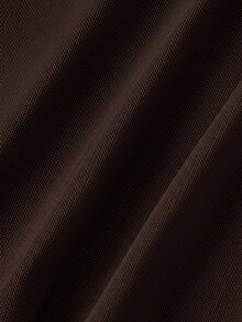Skyraze Women's Solid Color Asymmetric Collar Flare Sleeve Mesh Patchwork Mini Dress - Chocolate Brown - View 4