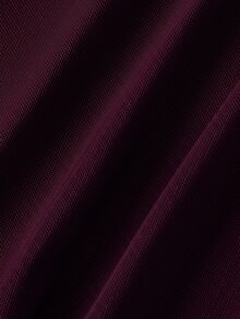 Skyraze Women's Solid Color Asymmetric Collar Flare Sleeve Mesh Patchwork Mini Dress - Maroon - View 5