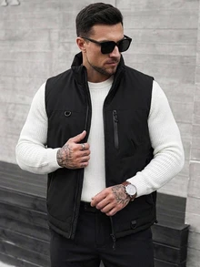 DAZY Men's Solid Color Zipper Casual Versatile Vest Jacket - Black - View 6