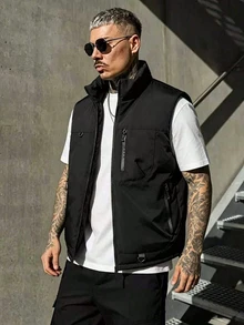 DAZY Men's Solid Color Zipper Casual Versatile Vest Jacket - Black - View 8