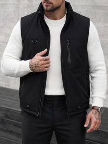 DAZY Men's Solid Color Zipper Casual Versatile Vest Jacket - Black - View 1