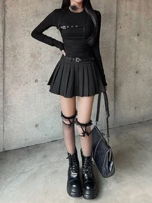 FRIFUL 女款素色休閒百搭日常長袖T恤 秋季 - 黑色 - 查看 4