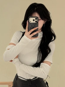 FRIFUL Women's Solid Color Casual Versatile Daily T-Shirt - White - View 4