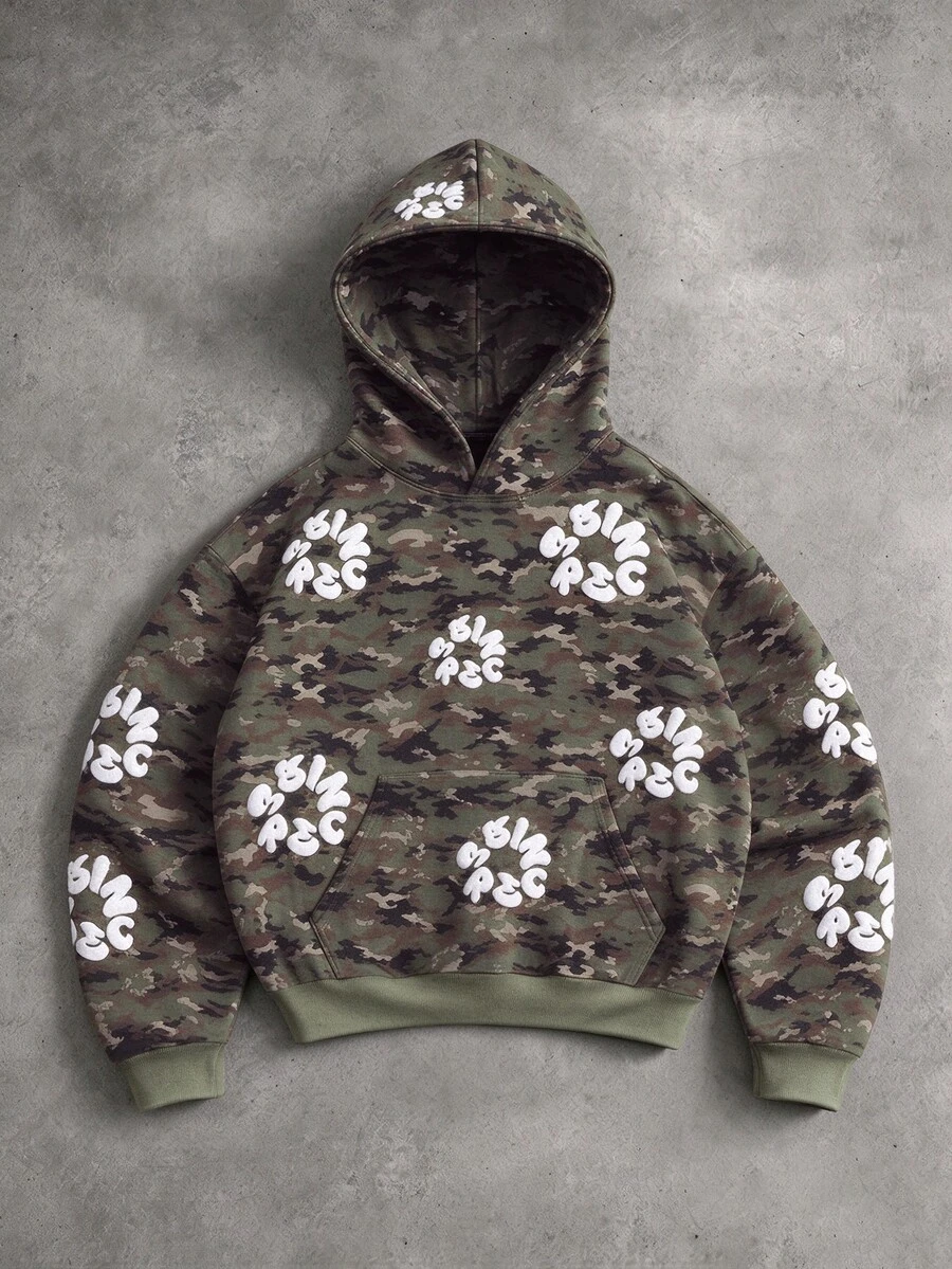 STYNVO Men's Camouflage Print Long Sleeve Hoodie - Army Green - View 1