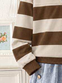 Tween Girl Striped Colorblock Long Sleeve Versatile Sweatshirt - Multicolor - View 6