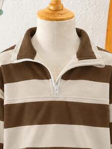 Tween Girl Striped Colorblock Long Sleeve Versatile Sweatshirt - Multicolor - View 5