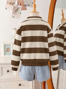 Tween Girl Striped Colorblock Long Sleeve Versatile Sweatshirt - Multicolor - View 2