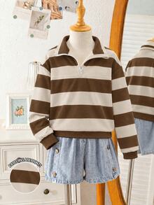 Tween Girl Striped Colorblock Long Sleeve Versatile Sweatshirt - Multicolor - View 3
