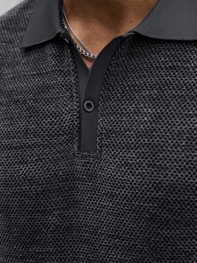 Manfinity CasualCool Men's Casual Button Half-Placket Short Sleeve Polo Shirt, Formal - Black - View 5