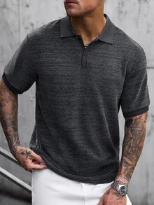 Manfinity CasualCool Men's Casual Button Half-Placket Short Sleeve Polo Shirt, Formal - Black - View 7