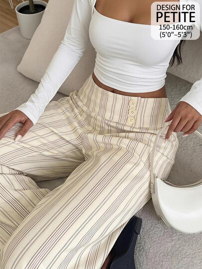 SHEIN PETITE Women's Striped Casual Daily Wear Long Pants
