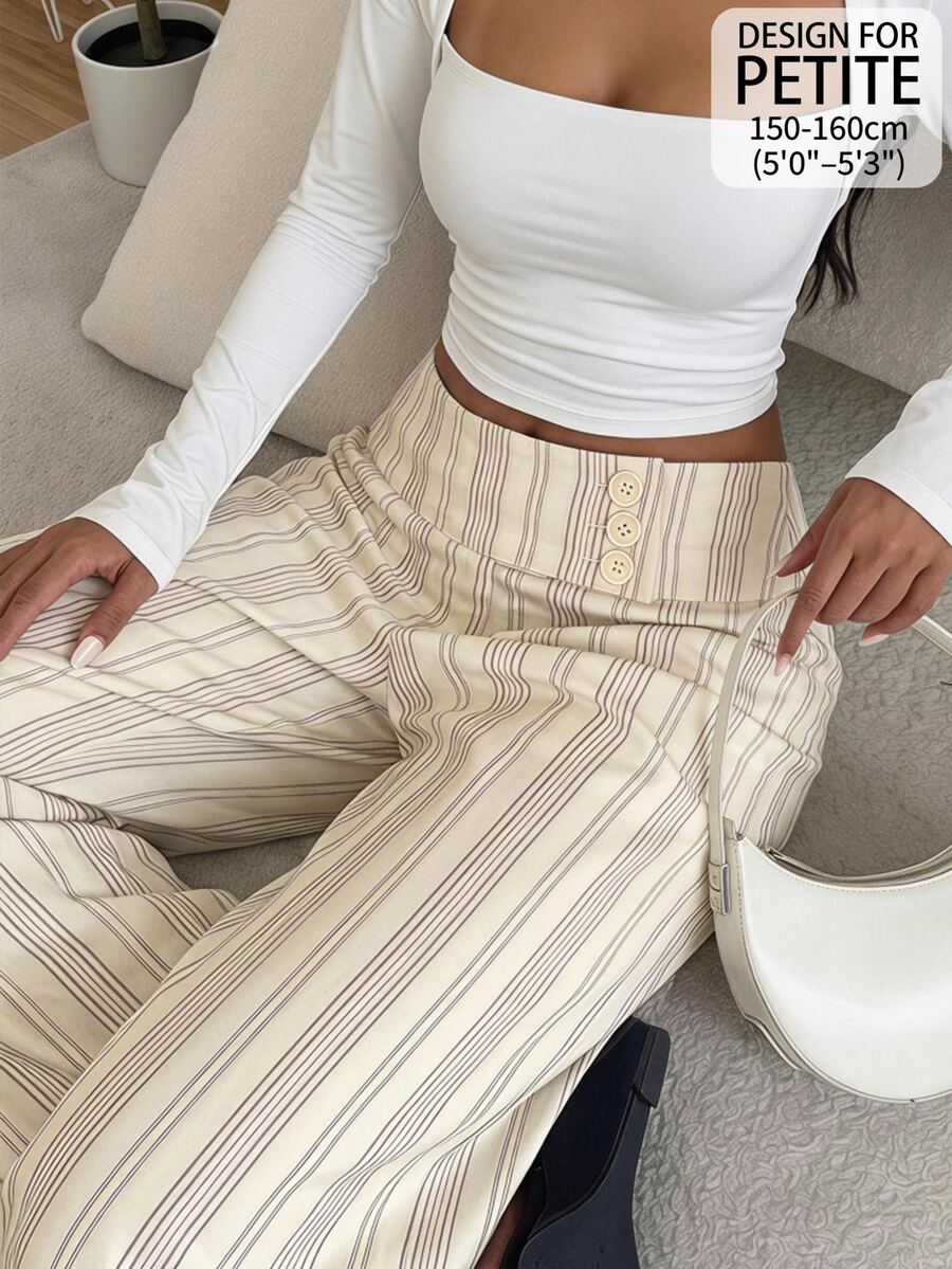 SHEIN PETITE 女款條紋休閒日常穿著長褲 - 彩色 - 查看 1