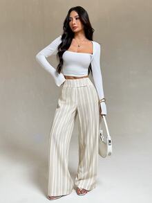 SHEIN PETITE Women's Striped Casual Daily Wear Long Pants - Multicolor - View 4