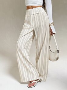 SHEIN PETITE Women's Striped Casual Daily Wear Long Pants - Multicolor - View 5