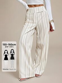 SHEIN PETITE Women's Striped Casual Daily Wear Long Pants - Multicolor - View 8