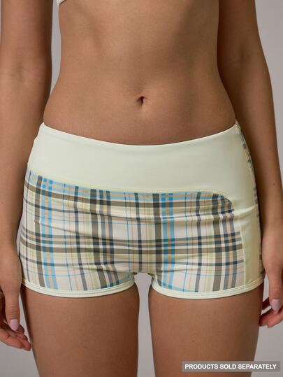 Musera Sport Checkered Contrast Colour Waistband Detail Fitted Sport Coord Mini Shorts Gym Pilates Daily Running