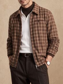 Core Aspect 2026 Spring Summer Men's Brown Plaid Lapel Jacket Vintage Casual Coat For Business Commute Street St - Brown - View 1