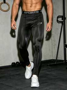 Acti Log Men's Minimalist Jacquard Tape Trim Sports Tight Long Pants - Black - View 3