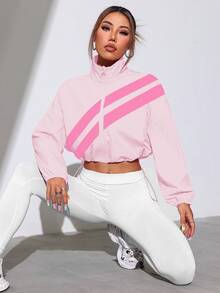 Dewbera Dewbera Colorblock Full Zip Drawstring Hem Sports Jacket, Spring/Autumn - Multicolor - View 7