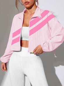 Dewbera Dewbera Colorblock Full Zip Drawstring Hem Sports Jacket, Spring/Autumn - Multicolor - View 6