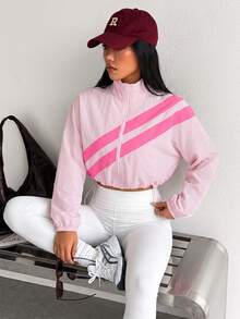 Dewbera Dewbera Colorblock Full Zip Drawstring Hem Sports Jacket, Spring/Autumn - Multicolor - View 2