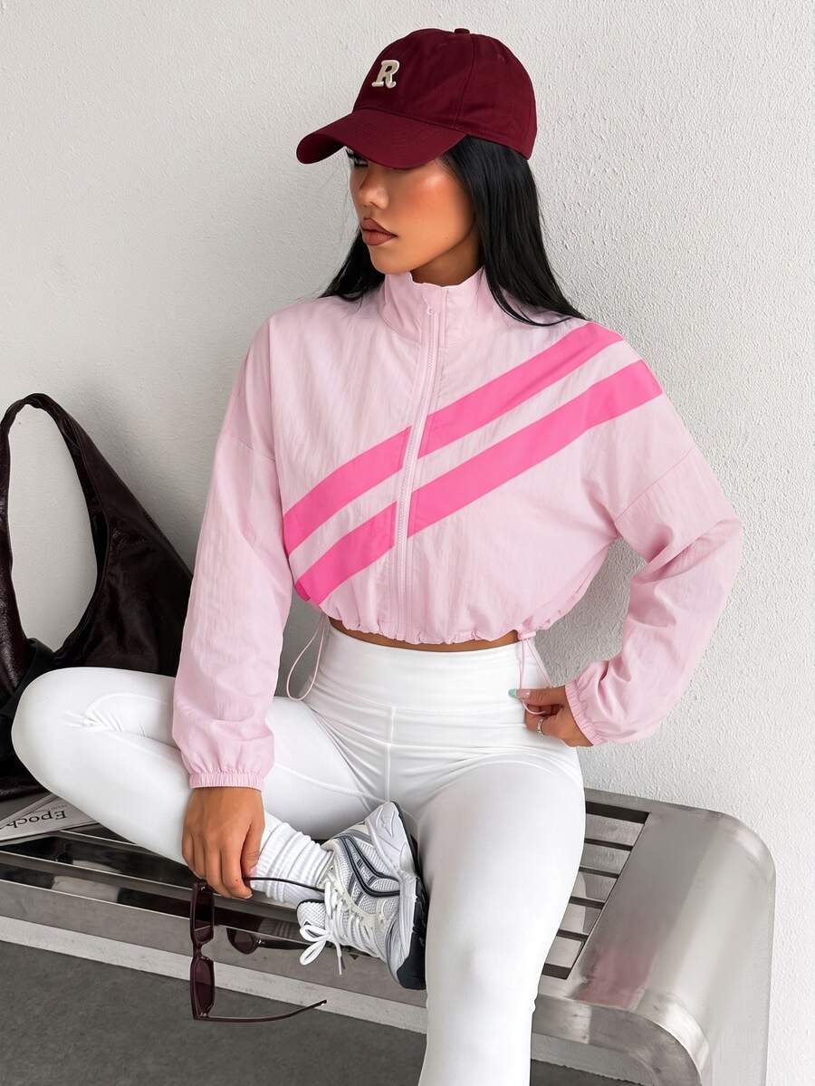 Dewbera Dewbera Colorblock Full Zip Drawstring Hem Sports Jacket, Spring/Autumn