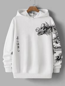 EASEVO Men's Plus Size Dragon Print Hoodie Halloween Christmas Winter Party Autumn - White - View 4