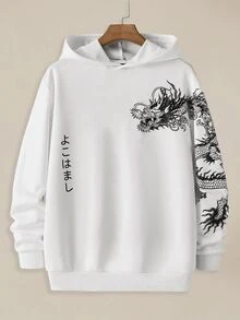 EASEVO Men's Plus Size Dragon Print Hoodie Halloween Christmas Winter Party Autumn - White - View 1