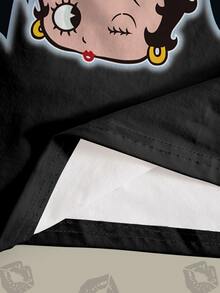 Betty Boop x SHEIN Women's Letter Cartoon Print Casual Daily Short Sleeve T-Shirt - White - View 3