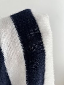 Elamini Women's Autumn/Winter Off-Shoulder Faux Mink Fur Color Block Striped Versatile Casual Vibe Knit Sweater - White - View 8