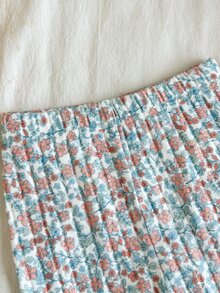 SHEIN 可愛鴨子刺繡圓領長袖衛衣與碎花長褲套裝，適合女嬰，完美適用於日常外出、公園散步、家庭旅行、早教中心課程、週末家庭聚會及幼兒園日常穿著 - 粉色 - 查看 6