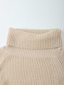 SHEIN 2 件套女士休闲宽松纯色高领毛衣，优雅百搭，秋冬 - 卡其色 - 查看 5