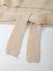 SHEIN 2 件套女士休闲宽松纯色高领毛衣，优雅百搭，秋冬 - 卡其色 - 查看 6