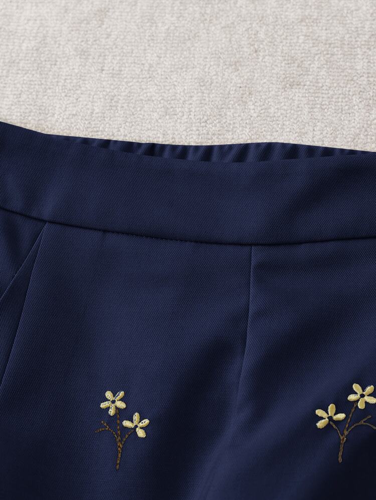 Modelyn Women's Fashion Embroidered Pocket Casual Long Pants For Daily Wear - Navy Blue - View 2