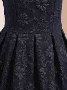 SHEIN Đầm dài dáng chữ A xếp ly cổ vuông ôm sát màu xanh navy thanh lịch dễ thương cho bé gái, phù hợp sinh nhật 16 tuổi, dạ hội, lễ tốt nghiệp, tiệc trang trọng, mùa thu - Màu xanh hải quân - Xem 4