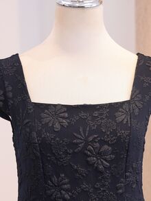 SHEIN Đầm dài dáng chữ A xếp ly cổ vuông ôm sát màu xanh navy thanh lịch dễ thương cho bé gái, phù hợp sinh nhật 16 tuổi, dạ hội, lễ tốt nghiệp, tiệc trang trọng, mùa thu - Màu xanh hải quân - Xem 7