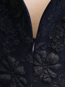 SHEIN Đầm dài dáng chữ A xếp ly cổ vuông ôm sát màu xanh navy thanh lịch dễ thương cho bé gái, phù hợp sinh nhật 16 tuổi, dạ hội, lễ tốt nghiệp, tiệc trang trọng, mùa thu - Màu xanh hải quân - Xem 6