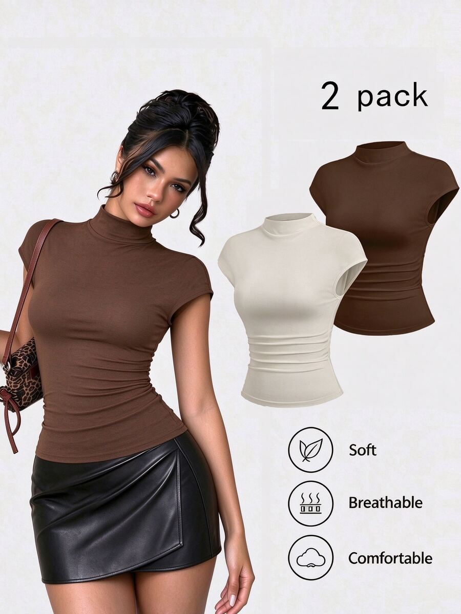 Sweetra Spring/Summer New Stand Collar T-Shirt, Simple And Versatile, Suitable For Commuting And Daily Wear - Multicolor - View 1