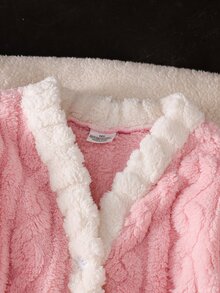 Girls' Pink Minimalist Bear Print Casual Bathrobe - Pink - View 4