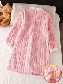 Girls' Pink Minimalist Bear Print Casual Bathrobe - Pink - View 2