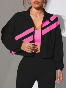 Dewbera Dewbera Colorblock Full Zip Drawstring Hem Sports Jacket, Suitable For Spring And Autumn Active Sporty Workout Jacket - Multicolor - View 5