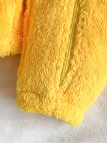 SHEIN Baby Girl Spider Print Hooded Fleece Jumpsuit - Yellow - View 3