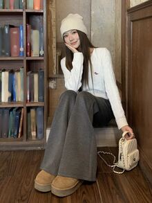DAZY Women's Solid Color Casual Versatile Daily Wear Long Pants Fall - Grey - View 7