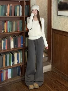 DAZY Women's Solid Color Casual Versatile Daily Wear Long Pants Fall - Grey - View 3
