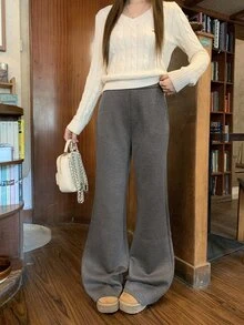 DAZY Women's Solid Color Casual Versatile Daily Wear Long Pants Fall - Grey - View 4