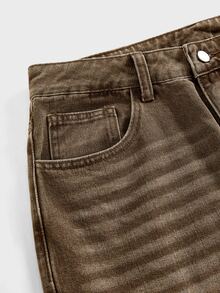 SWAVVY Men's Casual Denim Jeans With Pockets And Buttons For Daily Wear - Brown - View 2